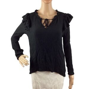 Jack by BB Dakota Love Spell Ruffled Keyhole Top Size M Black